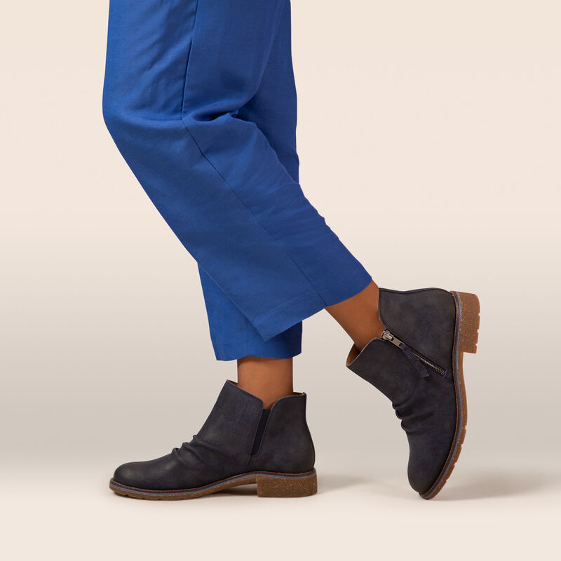 navy weather-friendly rushed ankle boot on foot